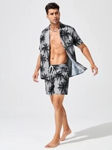 GENTILAND Bộ hai mảnh Nam Dây kéo Túi Nút phía trước Nhiệt đới Kỳ nghỉ - Nhiều màu - Xem 5