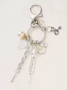 Móc khóa quyến rũ ống nghe & nhiệt kế - Bạc - Xem 1