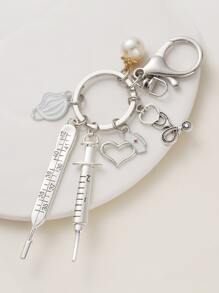 Móc khóa quyến rũ ống nghe & nhiệt kế - Bạc - Xem 2