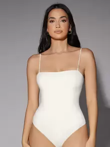 Silquee Solid Backless Cami Bodysuit - White - View 1