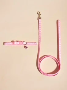 粉色爪印图案宠物牵引绳套装，适合猫咪或小型犬 - 粉色 - 查看 3