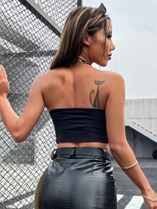SHEIN Áo hai dây Lộ Lưng Chuỗi Trọn gói màu trơn Gợi cảm - màu đen - Xem 2
