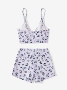 ROMWE X Gabiciamp Floral Print Drawstring Ruched Bikini Swimsuit - Lilac Purple - View 3