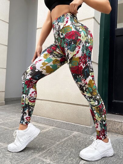 Allover Print High Waist Sports Leggings Yoga Women Pants