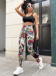 Streetz SHEIN Sport Allover Print High Waist Sports Leggings Yoga Women Pants - Multicolor - View 4