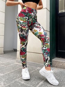 Streetz SHEIN Sport Allover Print High Waist Sports Leggings Yoga Women Pants - Multicolor - View 5