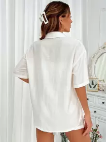 Chiquease Camisa con botón de hombros caídos & Shorts de cintura con cordón - Blanco - Ver 2