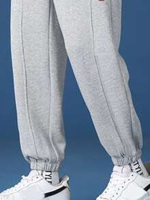 Manfinity Men Spaceman & Planet Print Seam Detail Drawstring Joggers - Grey - View 3