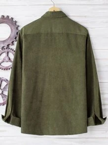 Manfinity Hypemode Men Letter Patched Detail Corduroy Shirt Without Tee - Army Green - View 2
