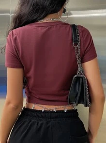 DAZY Chất rắn Áo phông Crop - Màu Đỏ Sâu - Xem 7