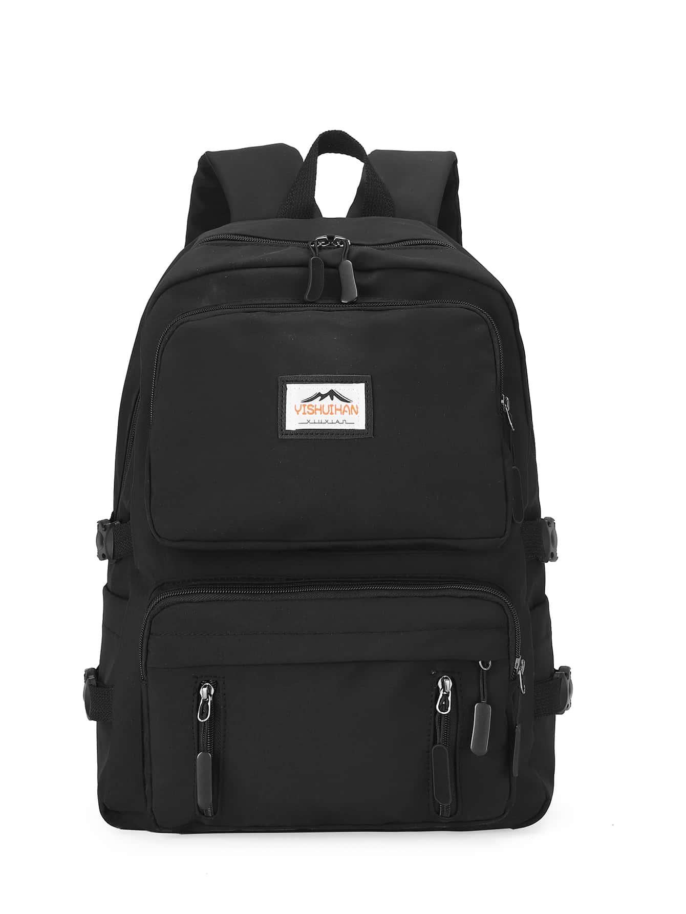Letter Patch Pocket Front Backpack - Black - View 1