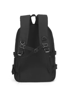 Letter Patch Pocket Front Backpack - Black - View 5