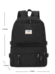 Letter Patch Pocket Front Backpack - Black - View 6