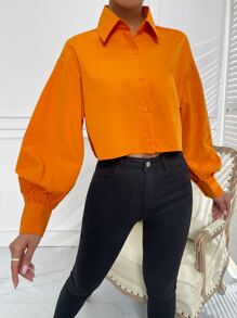 Chiquease Camisa unicolor de manga farol - Naranja - Ver 4