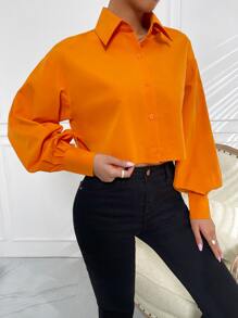 Chiquease Camisa unicolor de manga farol - Naranja - Ver 5