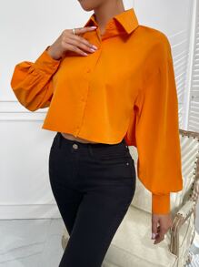 Chiquease Camisa unicolor de manga farol - Naranja - Ver 6