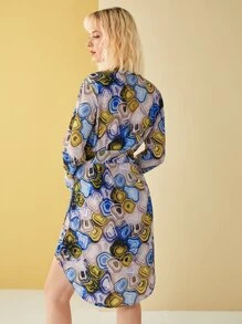 BellasylDesign Đầm Bất đối xứng Thắt lưng Nút Tất cả trên in Giải trí - Nhiều màu - Xem 2