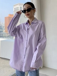 DAZY Camisa de manga larga con bolsillo delantero y hombros caídos - Lila Púrpura - Ver 6