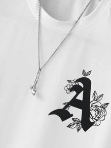 Manfinity Homme 男士T恤適合圓領短袖圖形T恤，休閒夏季聚酯纖維 - 白色 - 查看 3