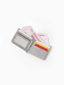 男士字母图案小钱包信用卡小号证件窗双折男士钱包爸爸礼物迷你轻便休闲便携现金简约时尚现代商务周年纪念情人节生日礼物礼物情侣男士礼物男士钱包钱包男士钱包真皮 - 灰色 - 查看 2