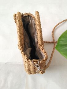 Gusure袋，輕便便攜，針織袋，草編袋繩套裝飾，適用於女孩、女性、大學生於秋冬季節、溫暖冬天，度假、假期、戶外活動、沙灘，必備於秋冬季節 - 卡其色 - 查看 4