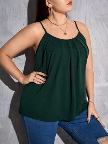 SHEIN LUNE Plus Plicated Front Cami Top - Dark Green - View 4