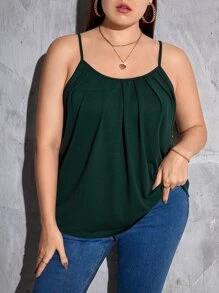 SHEIN LUNE Plus Plicated Front Cami Top - Dark Green - View 5