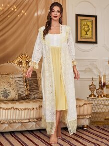 Bộ đồ ngủ Nữ Thắt lưng Nút Tương phản ren Xù Tranh thêu Khối Màu Hoàng gia - Nhiều màu - Xem 3