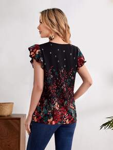 EMERY ROSE Floral Print Contrast Lace Ruffle Blouse - Multicolor - View 2