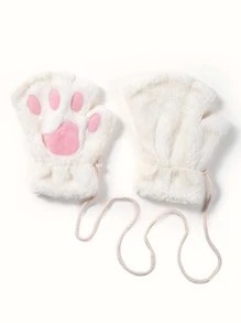 Guantes sin dedos de felpa - Blanco - Ver 2