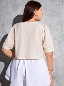 SHEIN Essnce Plus Button Front Puff Sleeve Tee