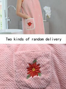 Embroidery Flower Bath Wrap Towel - Pink - View 6
