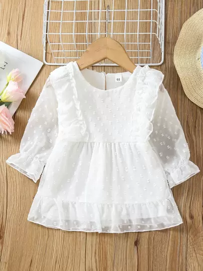 嬰兒圓點荷葉袖荷葉邊連衣裙
