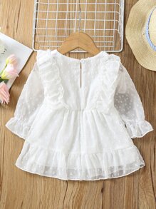 嬰兒圓點荷葉袖荷葉邊連衣裙 - 白色 - 查看 2