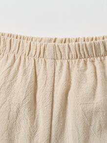 SHEIN 小男童補丁細節襯衫和短褲 - 卡其色 - 查看 4