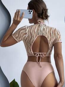 3packs Contrast Binding Lace Bikini - Multicolor - View 2