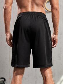 Manfinity Fitness Men Letter Graphic Sports Shorts Athletic Shorts - Black - View 2