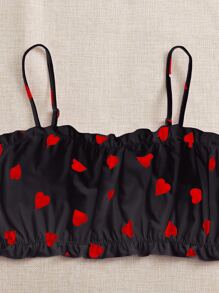 SHEIN Swim Curve Plus Size Heart Print Frill Trim Bikini Set Summer Beach - Black - View 4