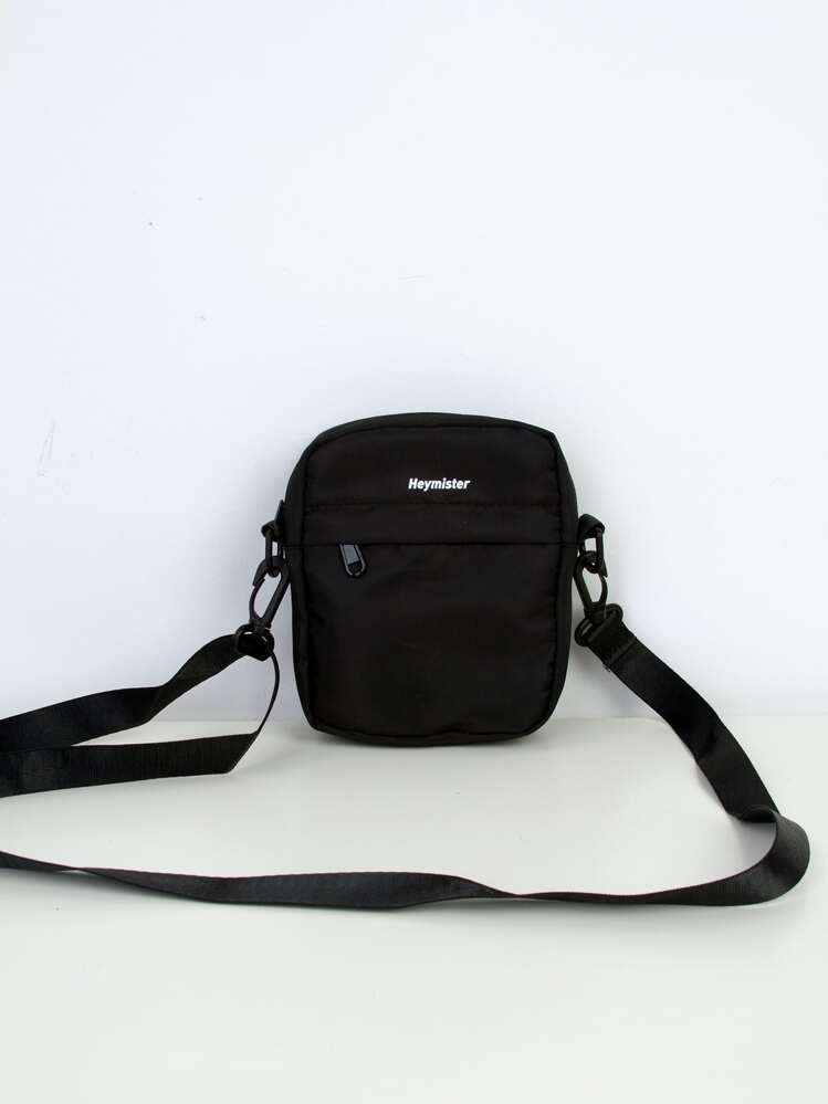 高中生大学新生多功能单肩包休闲包迷你男士字母补丁方形包，手提包旅行、大学、户外、运动圣诞节尖叫男包冬季感恩节假期包托特包黑色包徒步旅行礼物大容量多功能便携时尚休闲礼物度假趣味礼物胸包侧包挎包皮包流浪包腰包露营单肩包夏季返校包斜挎包春季学校用品钱包男士侧包 - 黑色 - 查看 4