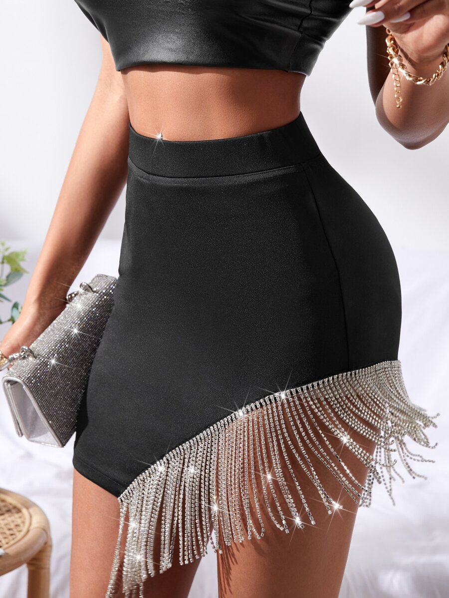 Váy nữ mép Pha lê kim cương màu trơn Hấp dẫn - màu đen - Xem 1