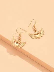 Wing & Heart Drop Earrings - Yellow Gold - View 2
