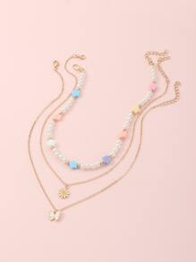 3入組女孩蝴蝶和花朵掛飾項鍊