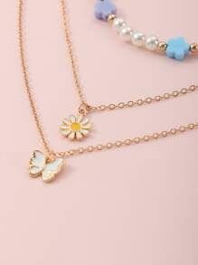 3入組女孩蝴蝶和花朵掛飾項鍊