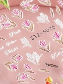 FULL BEAUTY 2sheets 5D Embossed Tulip Pattern Nail Art Sticker - Multicolor - View 2