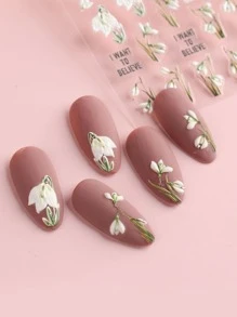 FULL BEAUTY 2sheets 5D Embossed Tulip Pattern Nail Art Sticker - Multicolor - View 3