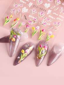 FULL BEAUTY 2sheets 5D Embossed Tulip Pattern Nail Art Sticker - Multicolor - View 4