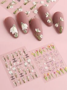 FULL BEAUTY 2sheets 5D Embossed Tulip Pattern Nail Art Sticker - Multicolor - View 6