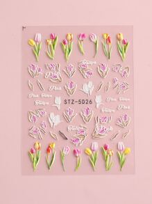 FULL BEAUTY 2sheets 5D Embossed Tulip Pattern Nail Art Sticker - Multicolor - View 7