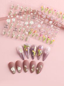 FULL BEAUTY 2sheets 5D Embossed Tulip Pattern Nail Art Sticker - Multicolor - View 8