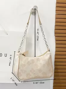 Floral Printed Shoulder Bag Floral Shaped Chain Underarm Bag Versatile PU Leather Women's Bag Jacquard Chain Decor Bag Jacquard Chain Decor Bag - Khaki - View 6
